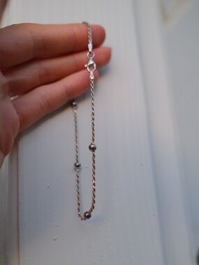 925 Italy Sterling Silver Twisted Rope Chain Station Bead Bracelet